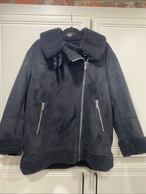 NWT gap elongated black sherpa jacket moto XXL